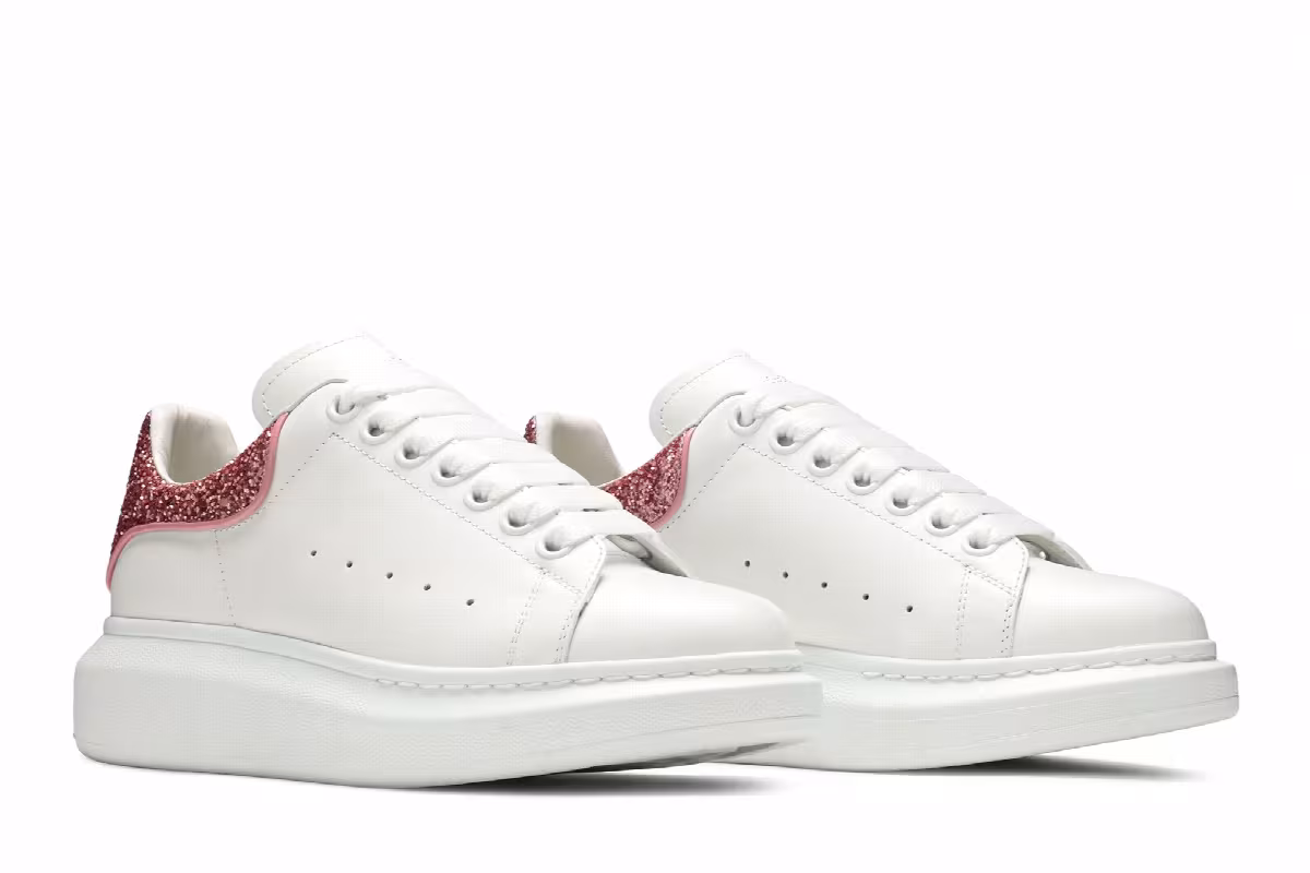 Alexander McQueen Women's Oversized Sneaker White Pink Glitter, view 9