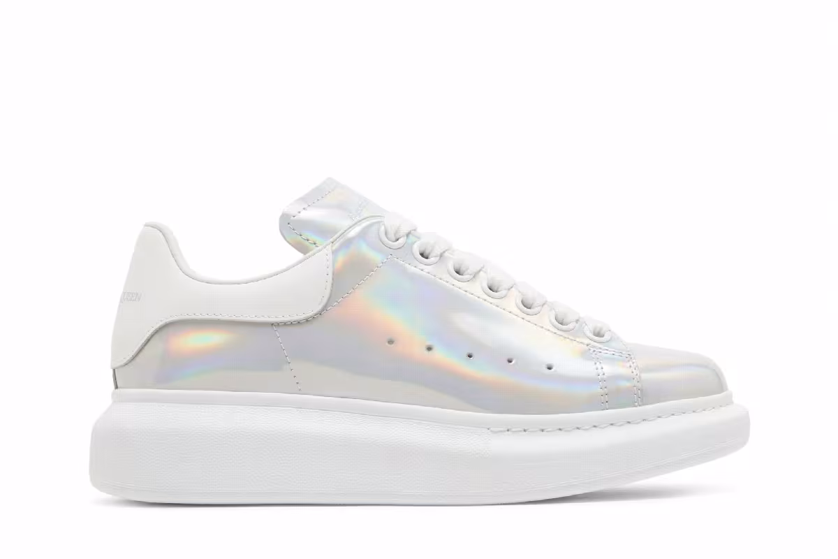 Alexander McQueen Women's Oversized Sneaker White Iridescent, view 2