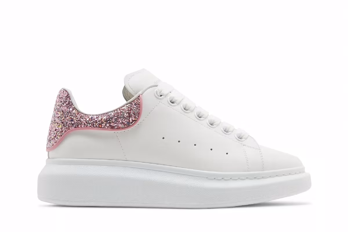 Alexander McQueen Women's Oversized Sneaker White Rose Glitter, view 2