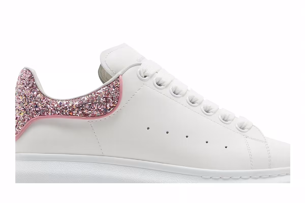 Alexander McQueen Women's Oversized Sneaker White Rose Glitter, view 3