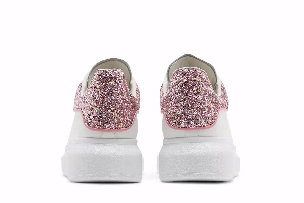 Alexander McQueen Women's Oversized Sneaker White Rose Glitter, view 7