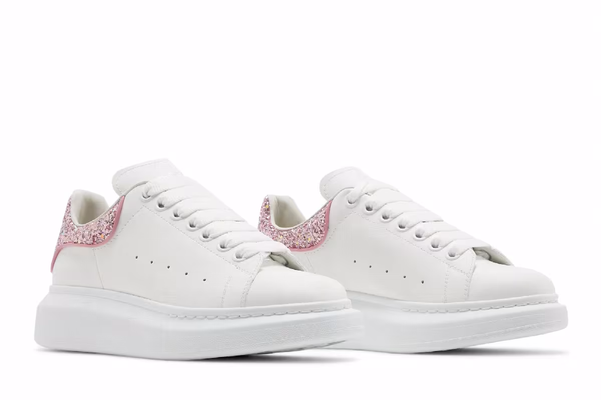 Alexander McQueen Women's Oversized Sneaker White Rose Glitter, view 9