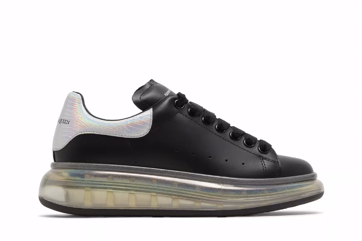 Alexander McQueen Women's Oversized Sneaker Black Holo Silver, view 2