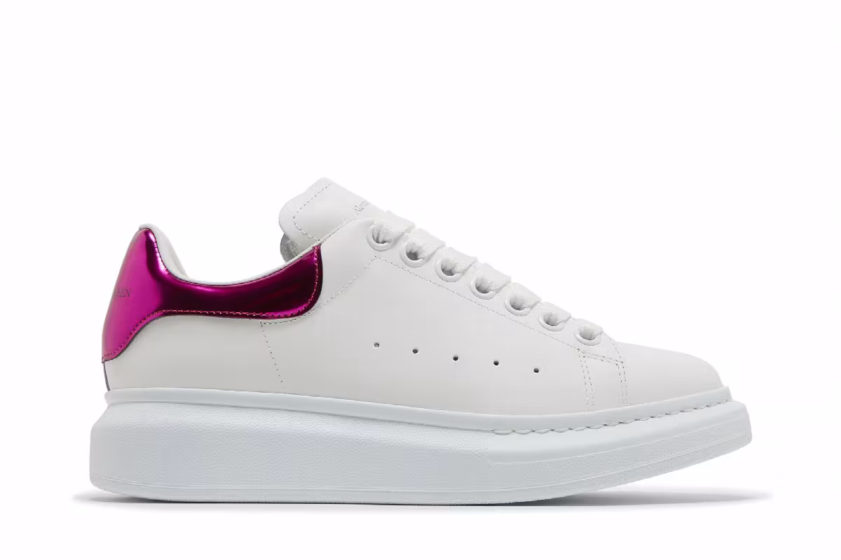 Alexander McQueen Women's Oversized Sneaker White Printers Pink, view 2