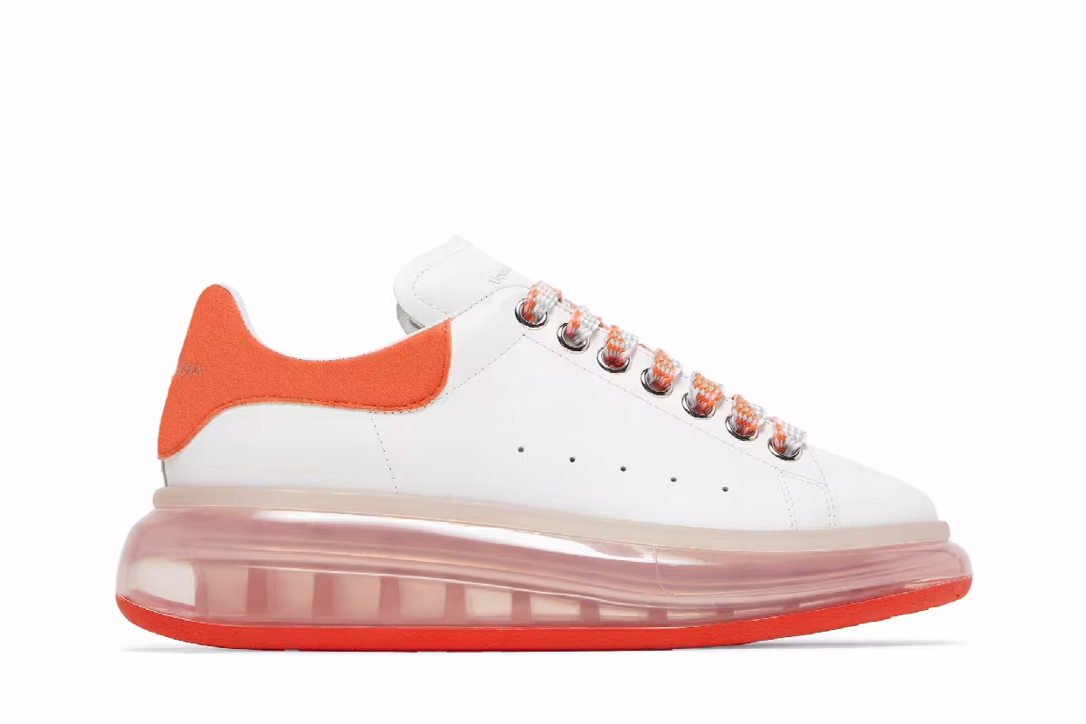 Alexander McQueen Women's Oversized Sneaker Clear Sole - White Bright Orange, view 2