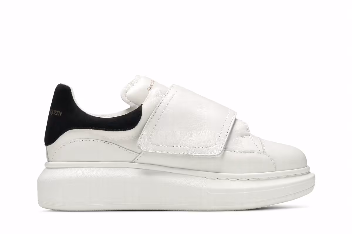 Alexander McQueen Oversized Grip-Strap Sneaker Kids White Black, view 2