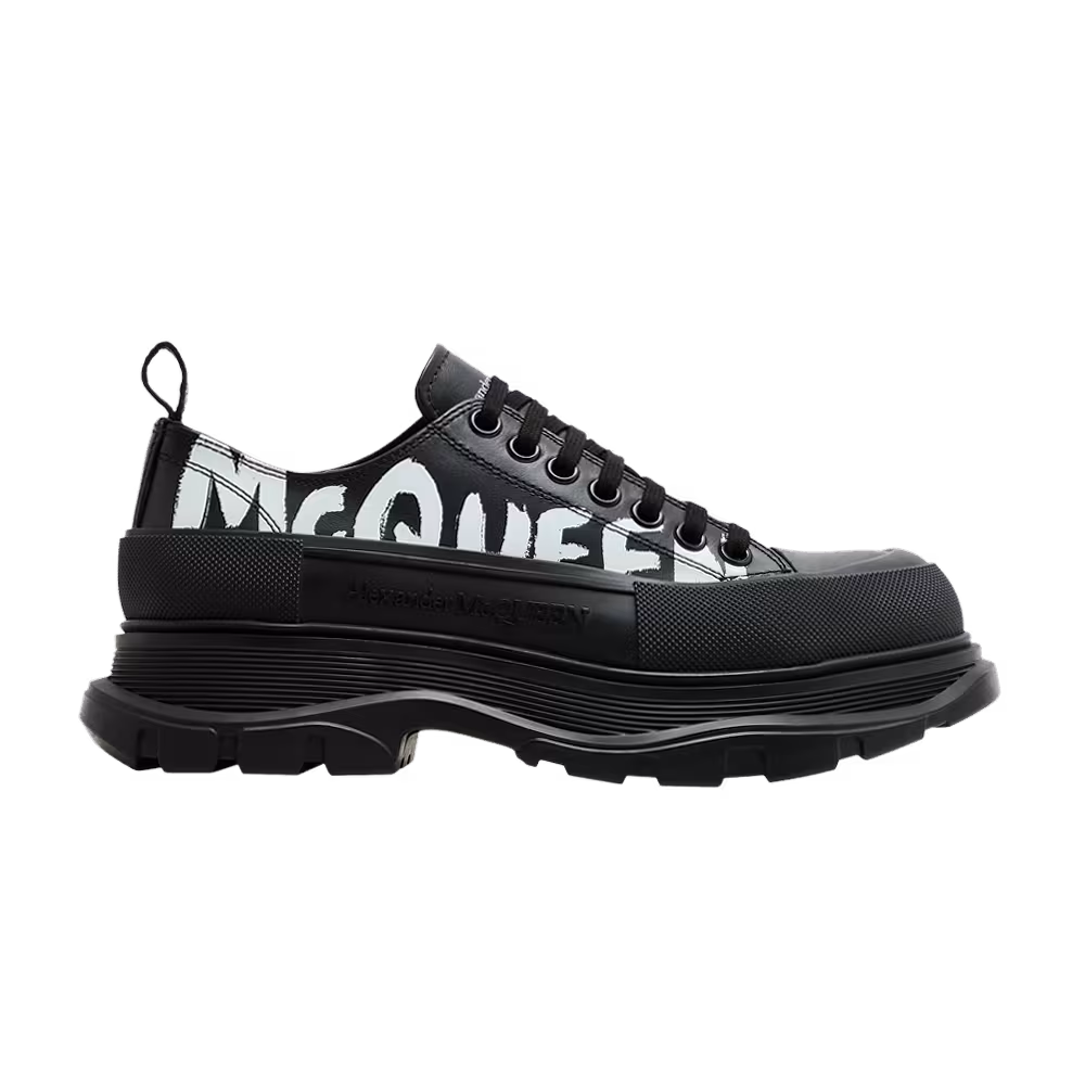 Alexander McQueen Tread Slick Lace-Up Graffiti Logo - Black White
