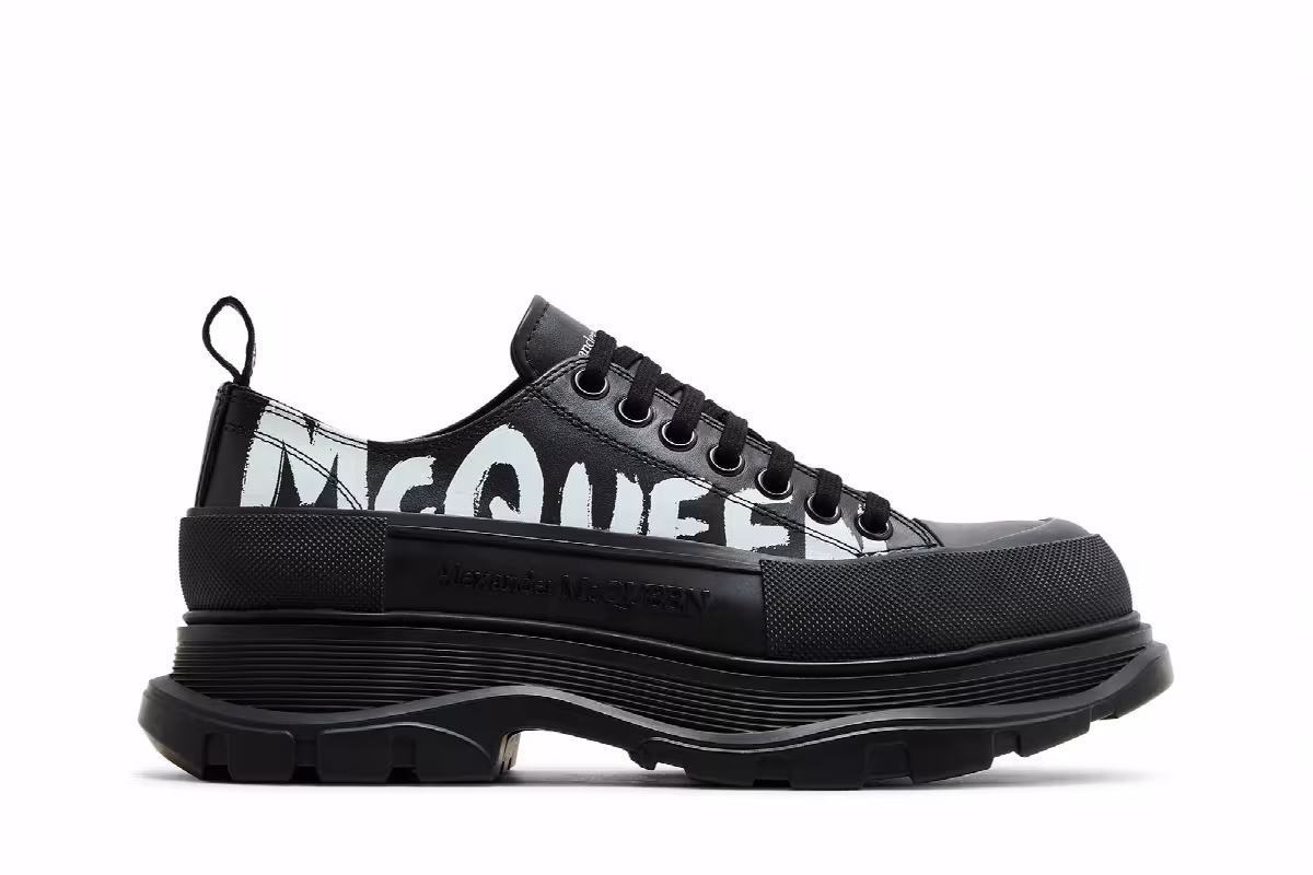 Alexander McQueen Tread Slick Lace-Up Graffiti Logo - Black White, view 2
