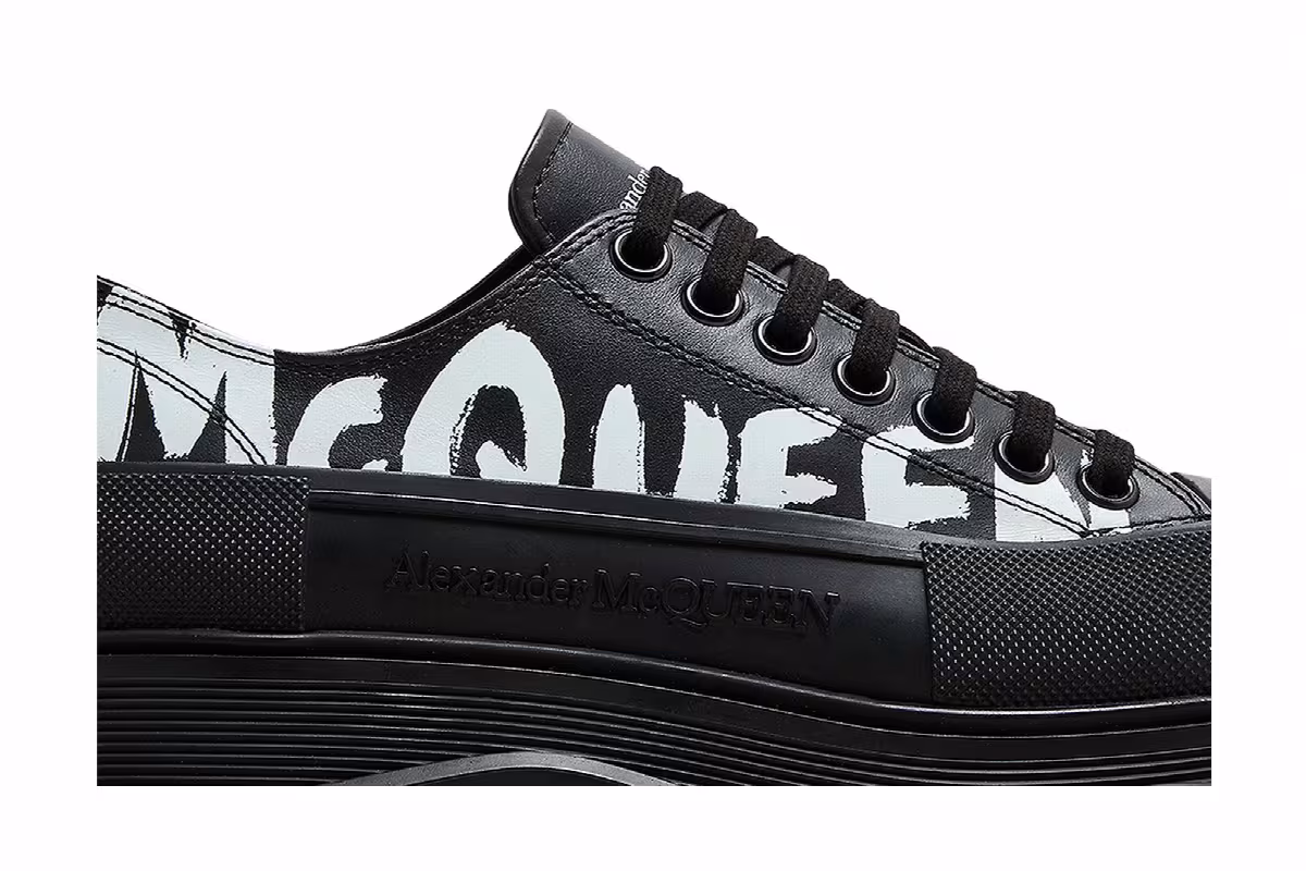 Alexander McQueen Tread Slick Lace-Up Graffiti Logo - Black White, view 3
