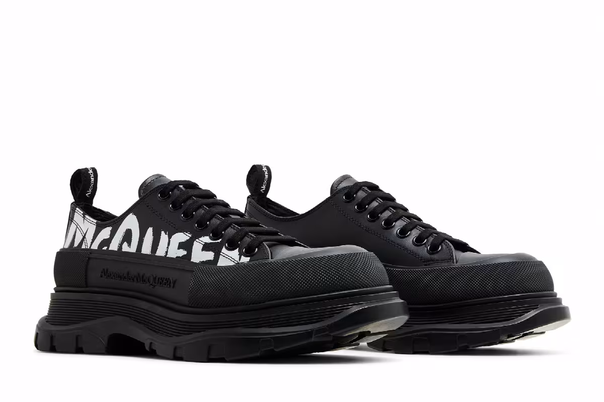 Alexander McQueen Tread Slick Lace-Up Graffiti Logo - Black White, view 9