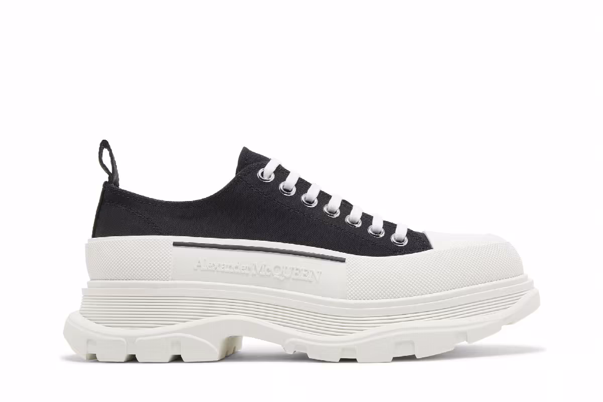 Alexander McQueen Tread Slick Lace Up Black White, view 2