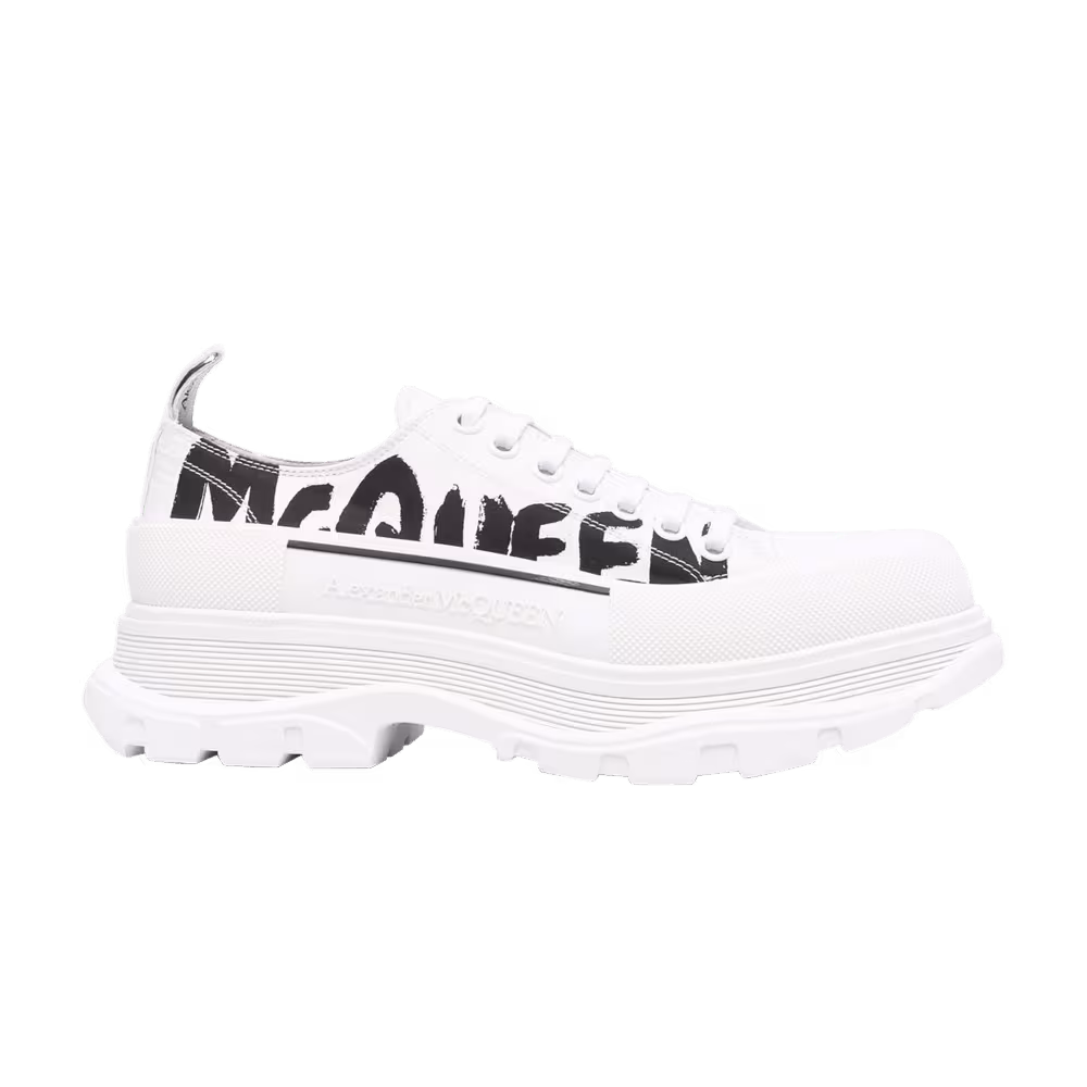 Alexander McQueen Tread Slick Lace Up McQueen Graffiti Logo - White