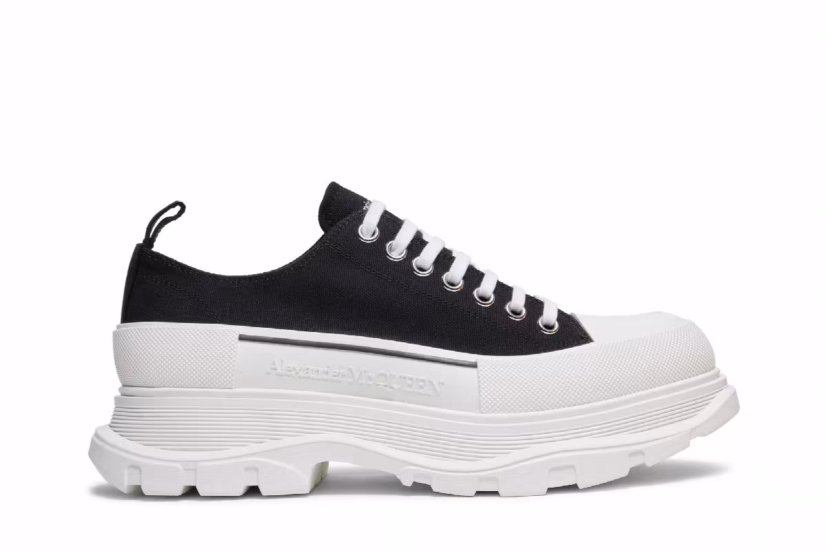 Alexander McQueen Tread Slick Lace Up Black White, view 2