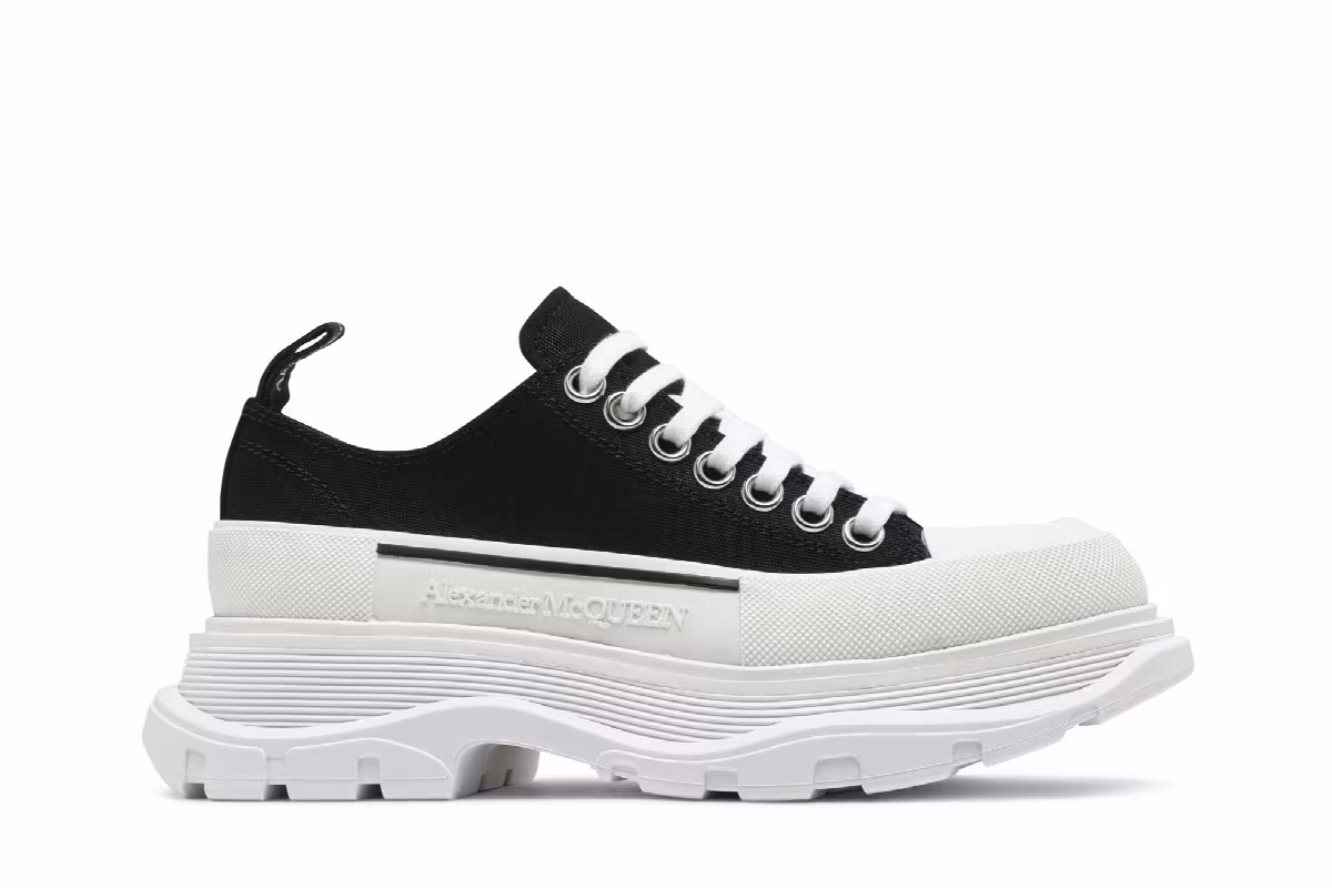 Alexander McQueen Women's Tread Slick Lace Up Black White, view 2