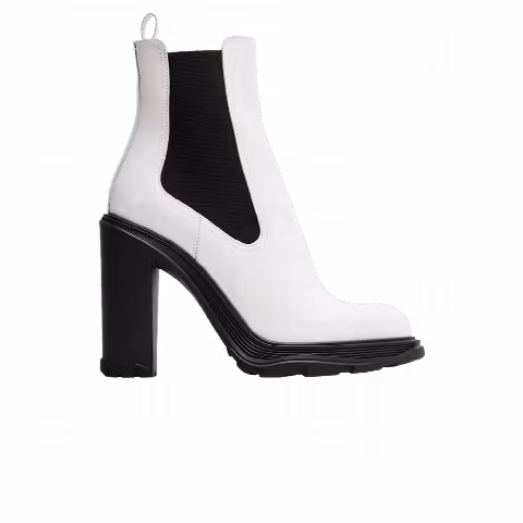 Alexander McQueen Wmns Tread Slick Heeled Chelsea Boot 'Ivory Black'