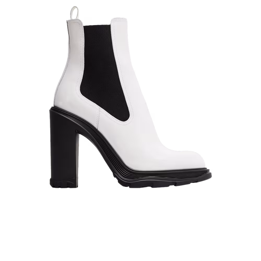 Alexander McQueen Women's Tread Slick Heeled Chelsea Boot Ivory Black