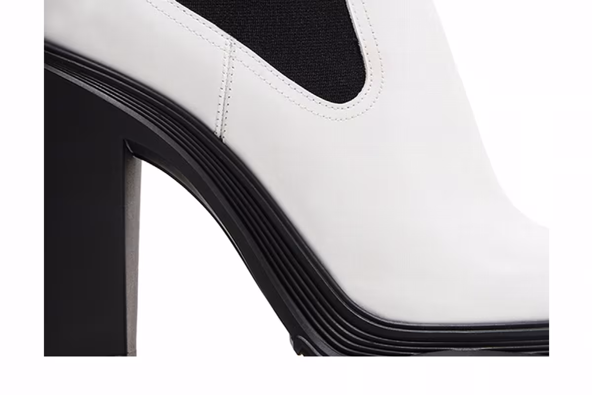 Alexander McQueen Women's Tread Slick Heeled Chelsea Boot Ivory Black, view 3