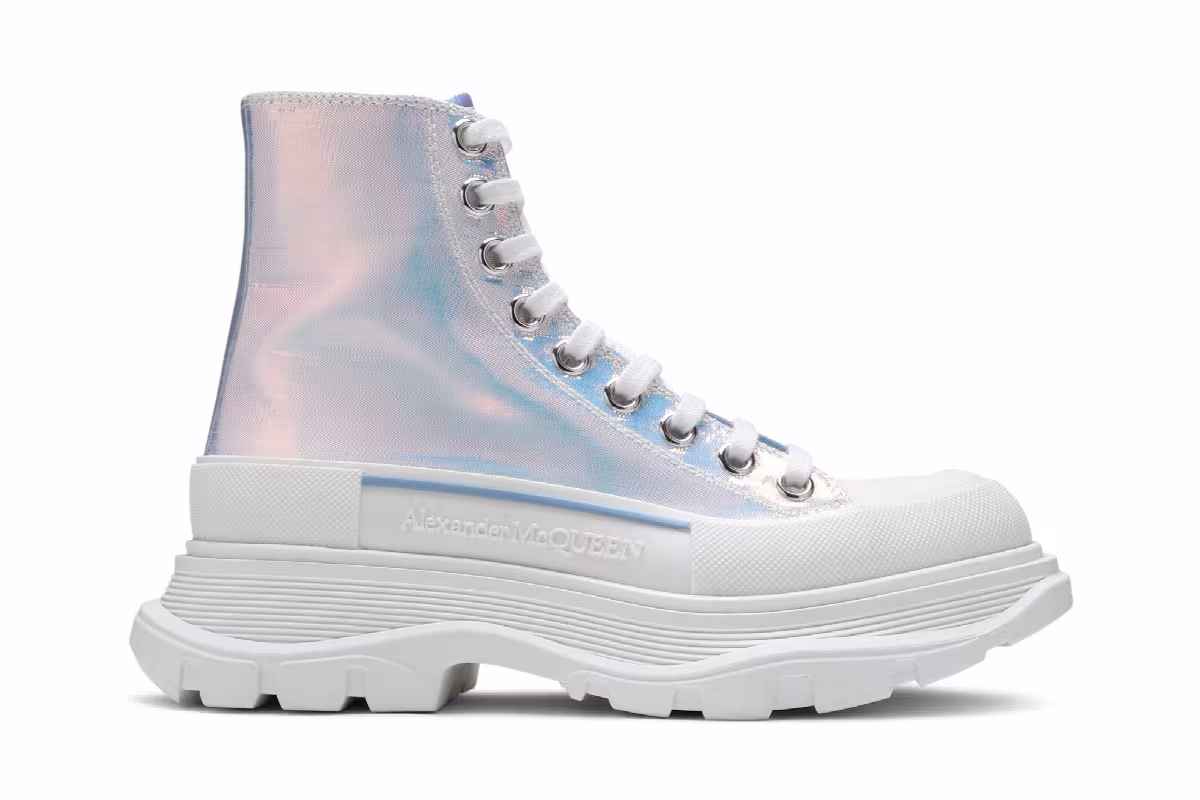 Alexander McQueen Women's Tread Slick Boots Iridescent, view 2