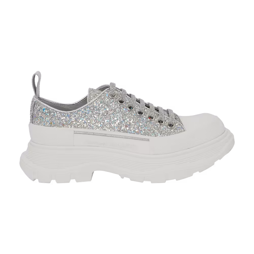 Alexander McQueen Women's Tread Slick Lace Up Holo Silver Glitter
