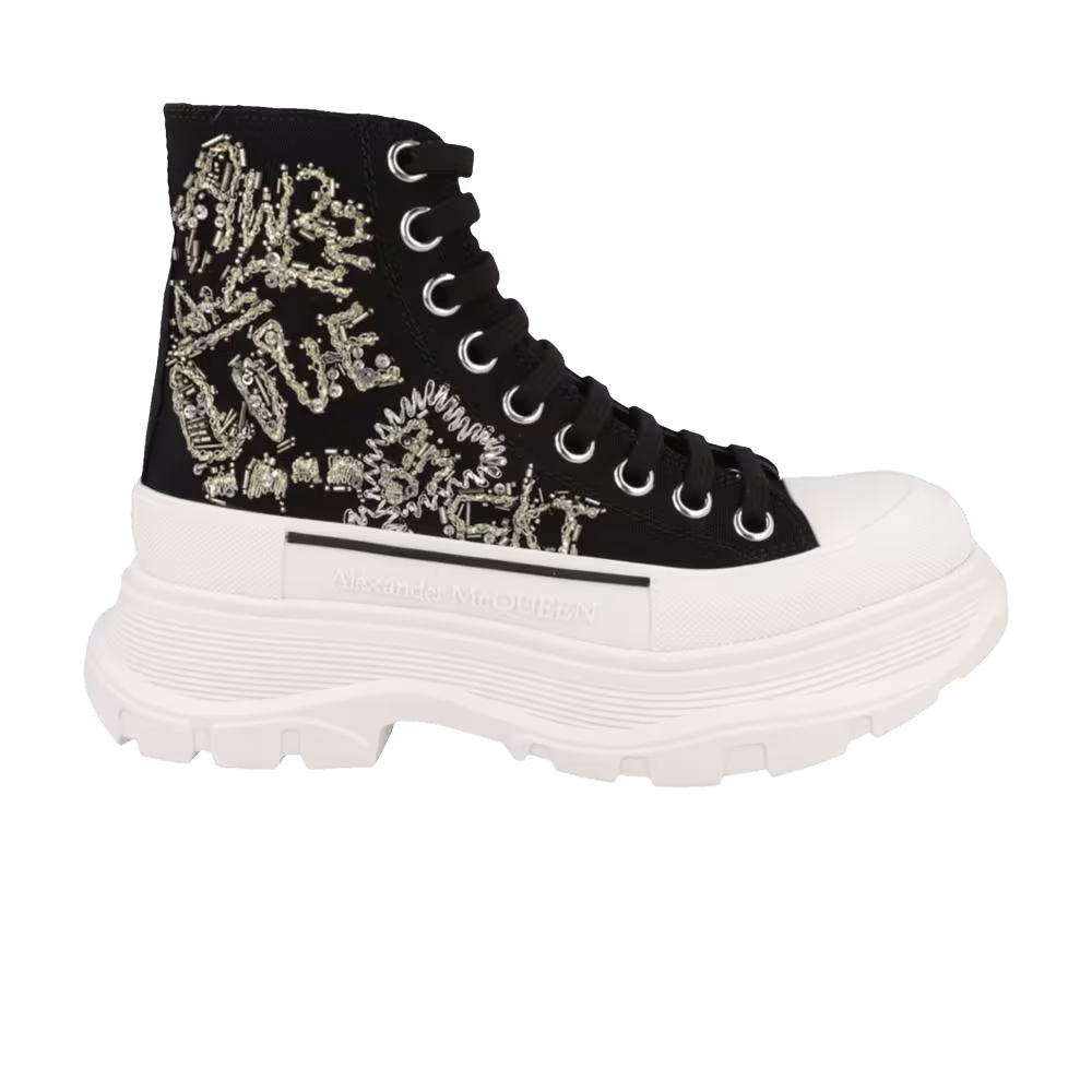 Alexander McQueen Women's Tread Slick Boot Black Gold Crystal