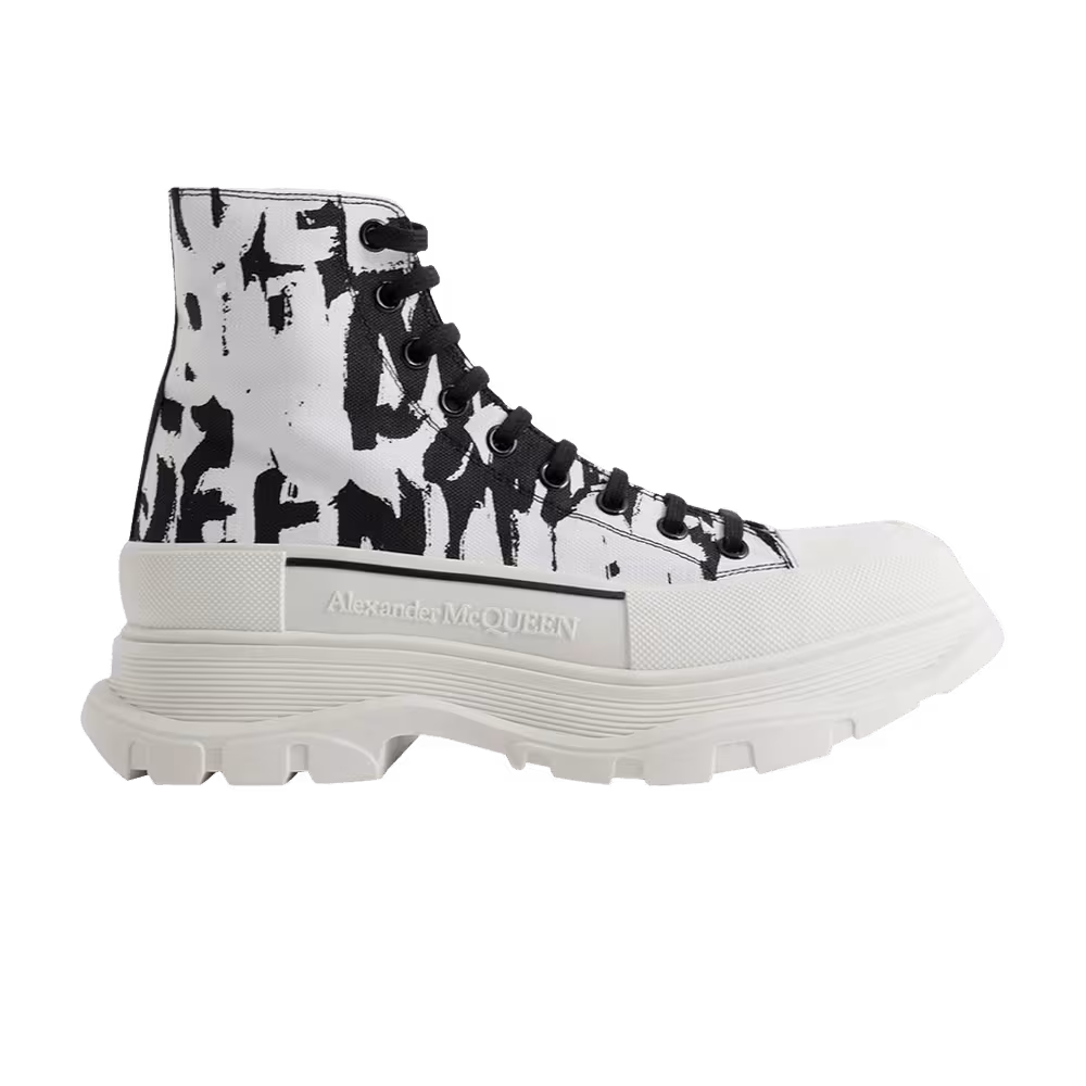 Alexander McQueen Tread Slick Boot Graffiti Logo - White Black