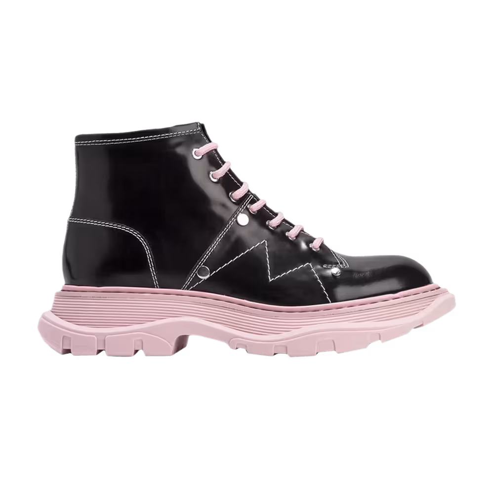Alexander McQueen Women's Tread Slick Lace Up Boot Black Pink