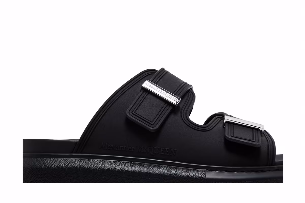 Alexander McQueen Hybrid Double Buckle Sandal Black, view 3