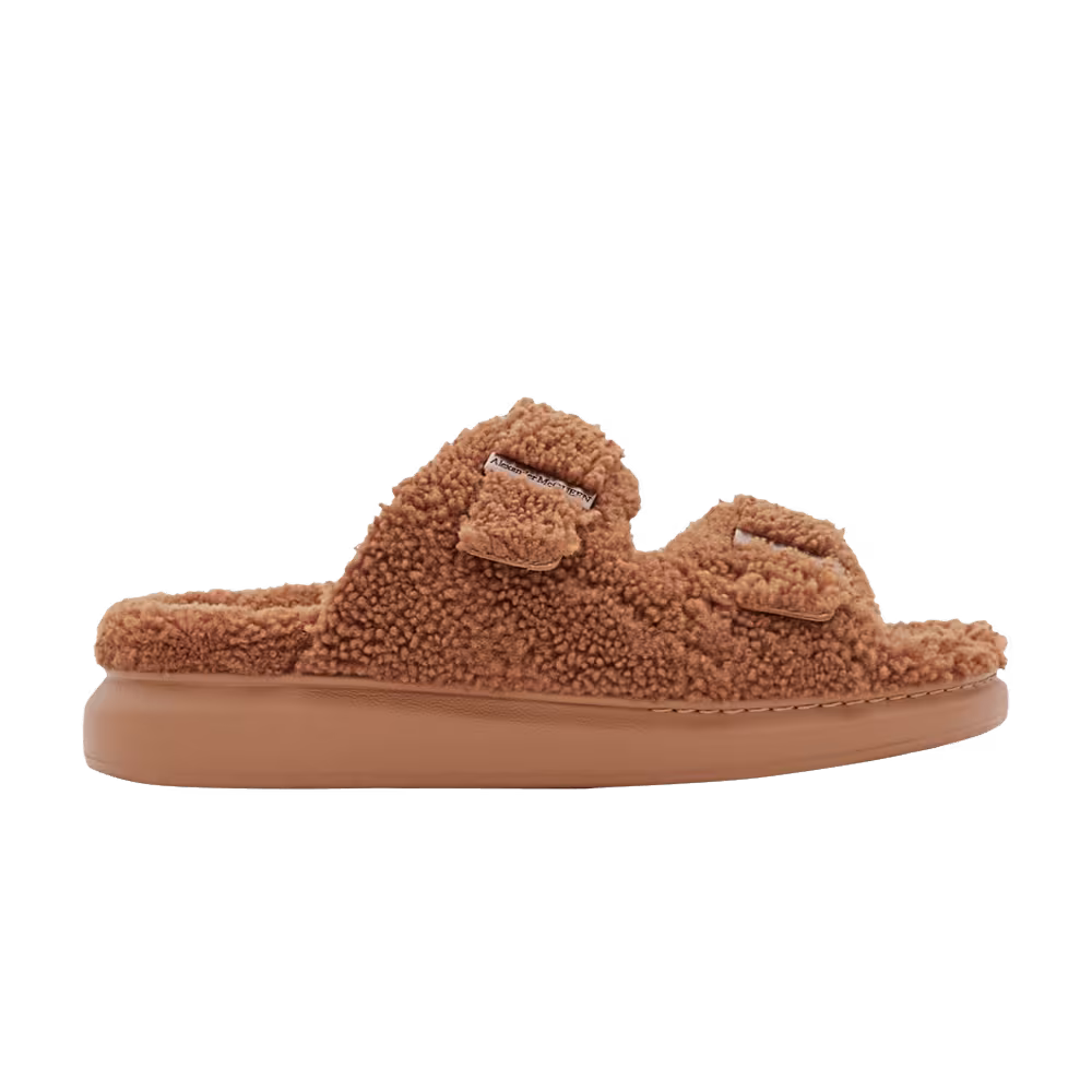 Alexander McQueen Curly Shearling Up Sandal Tobacco