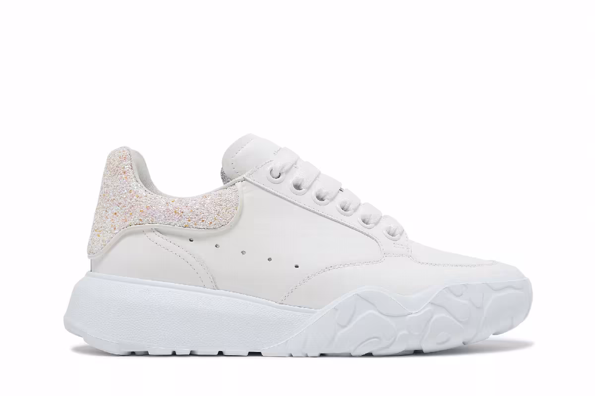 Alexander McQueen Women's Court Trainer White Pink Glitter, view 2