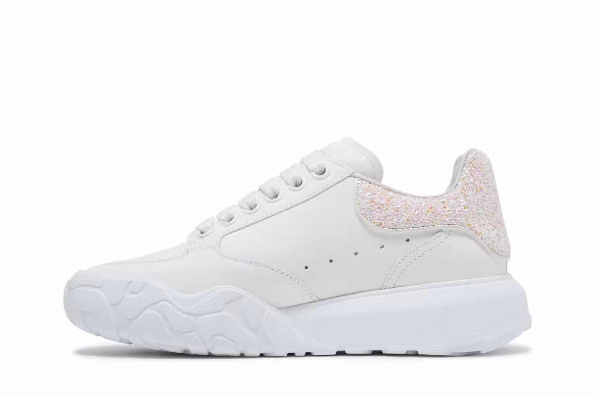 Alexander McQueen Women's Court Trainer White Pink Glitter, view 4