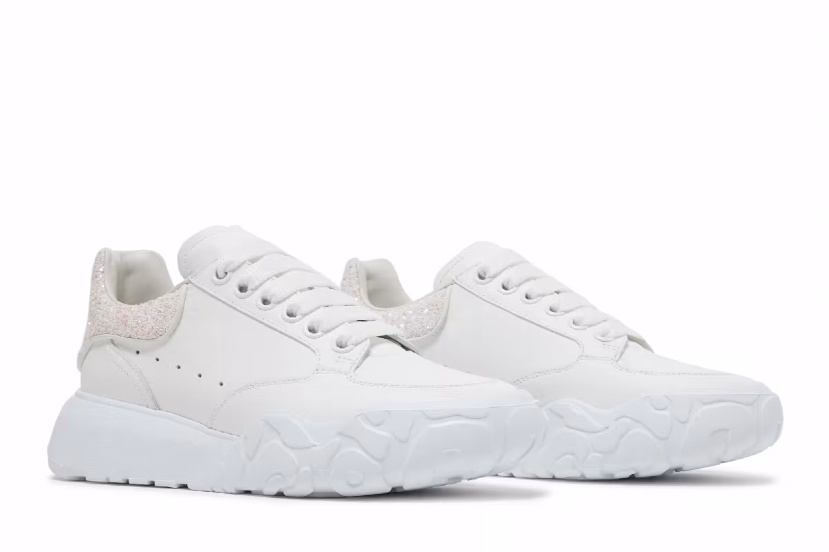 Alexander McQueen Women's Court Trainer White Pink Glitter, view 9