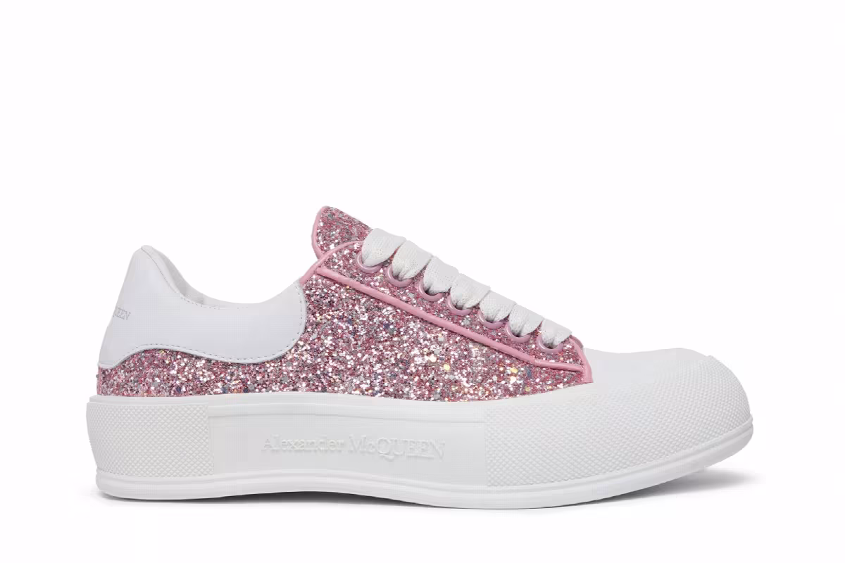 Alexander McQueen Women's Deck Plimsoll Low Rose Gold Reflective Glitter, view 2