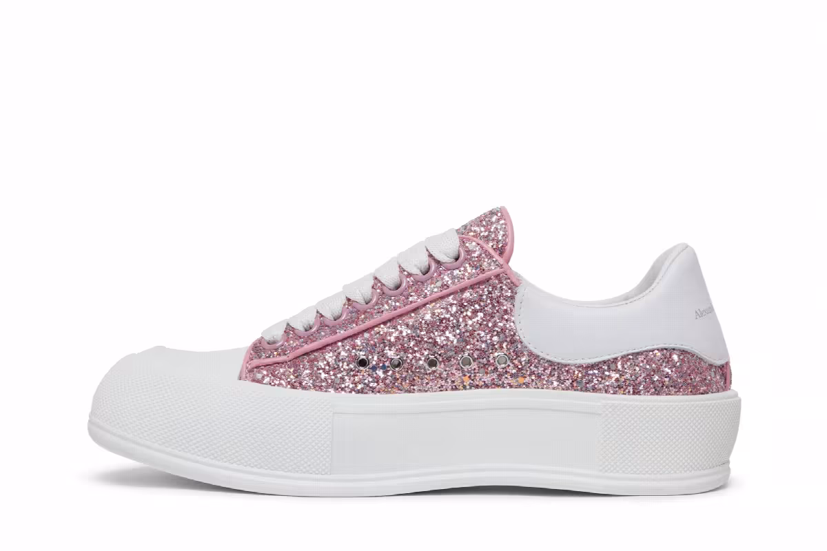 Alexander McQueen Women's Deck Plimsoll Low Rose Gold Reflective Glitter, view 4