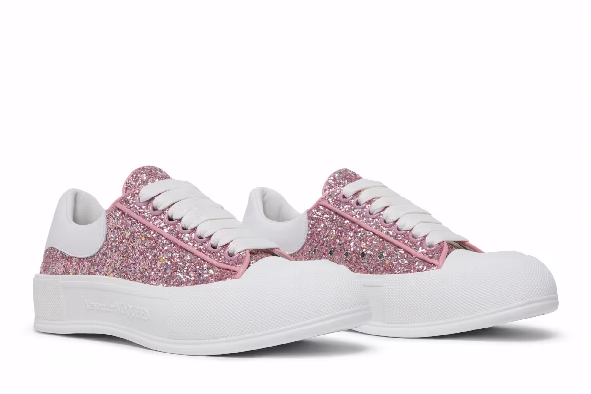 Alexander McQueen Women's Deck Plimsoll Low Rose Gold Reflective Glitter, view 9