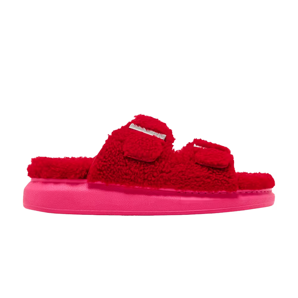Alexander McQueen Women's Oversized Hybrid Slide Shearling Red Pink