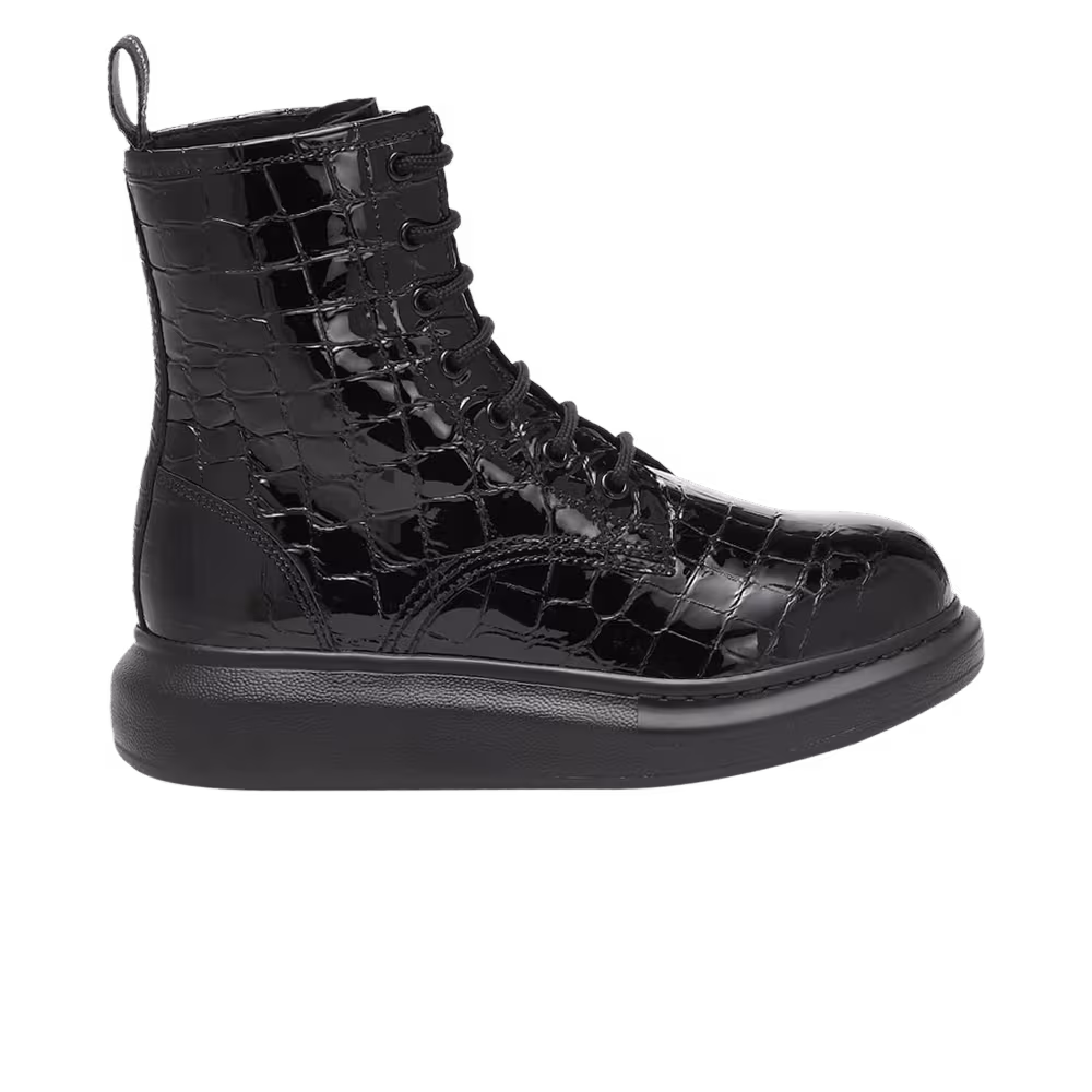 Alexander McQueen Women's Hybrid Ankle Boot Black Crocodile