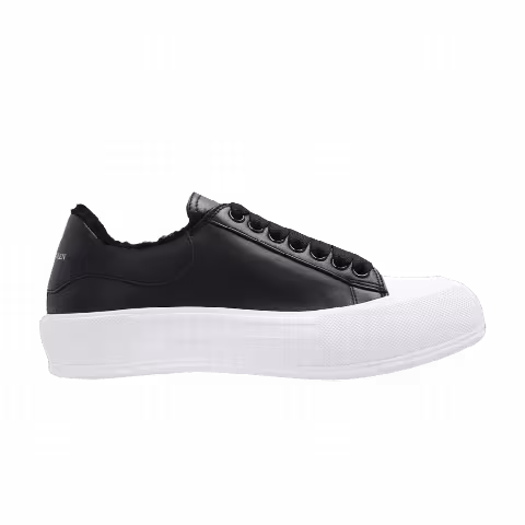 Alexander McQueen Wmns Deck Lace-Up Plimsoll 'Black White Shearling'
