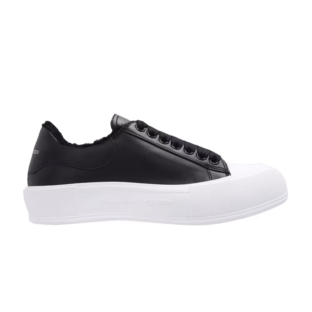 Alexander McQueen Women's Deck Lace-Up Plimsoll Black White Shearling