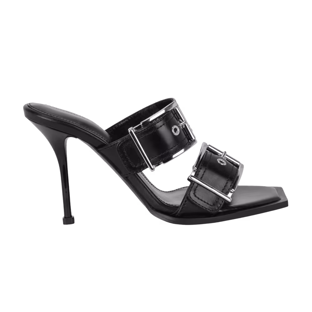 Alexander McQueen Women's Double Buckle Punk Mule Black Silver