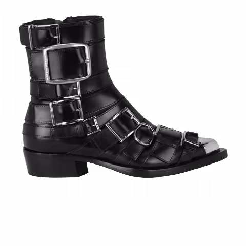 Alexander McQueen Wmns Strappy Punk Ankle Boot 'Black Silver'