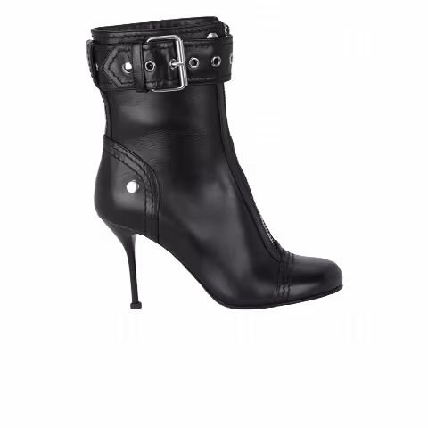 Alexander McQueen Wmns Buckle Detailed Ankle Boot 'Black Silver'