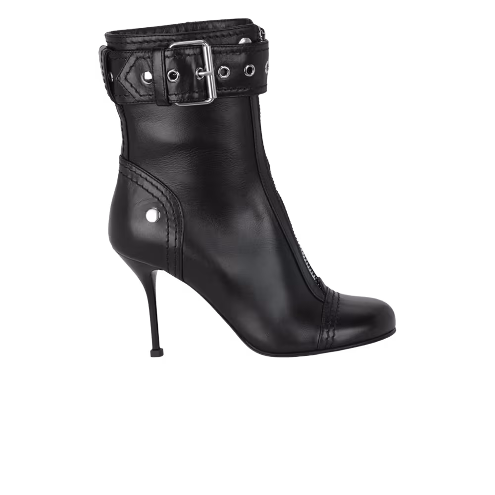 Alexander McQueen Women's Buckle Detailed Ankle Boot Black Silver