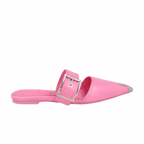 Alexander McQueen Wmns Buckle Leather Mule 'Sugar Pink Silver'