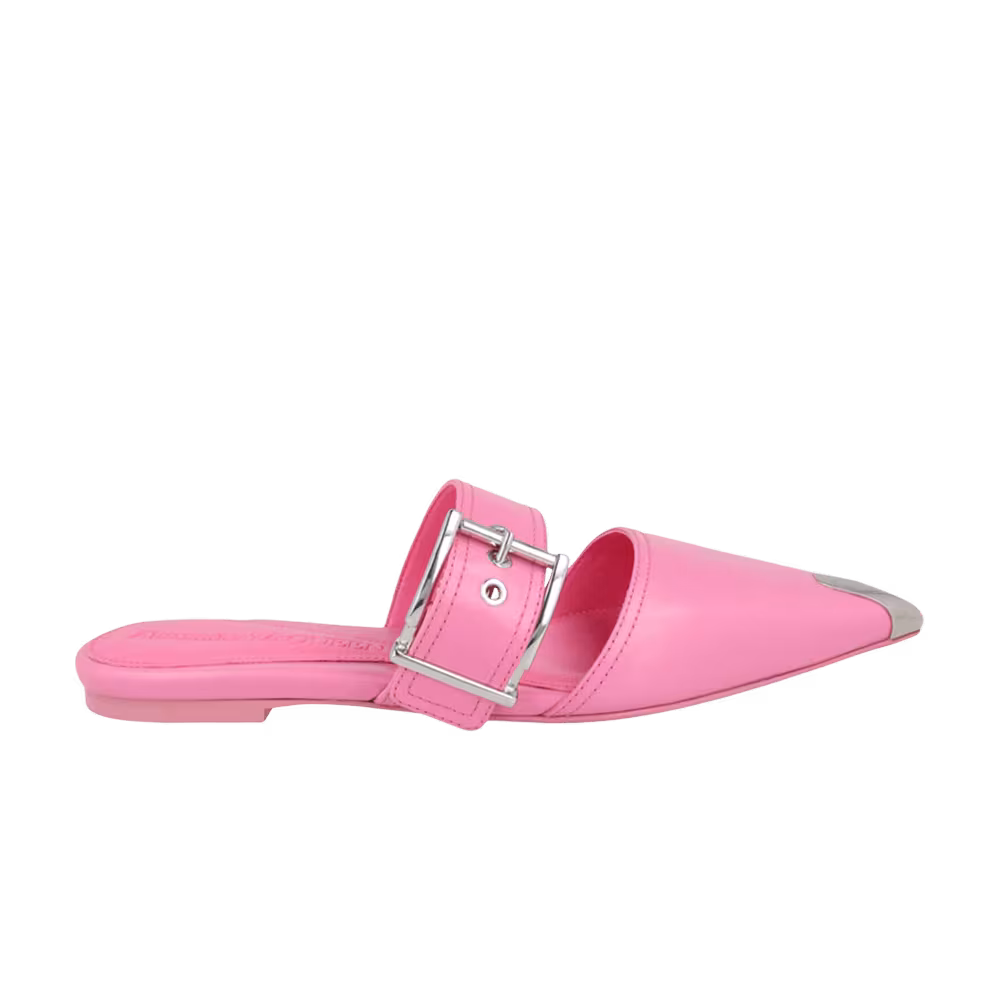 Alexander McQueen Women's Buckle Leather Mule Sugar Pink Silver