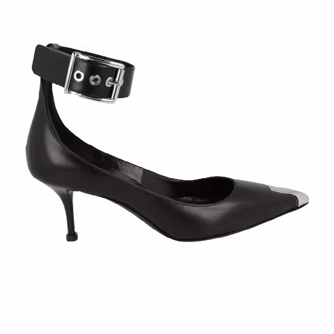 Alexander McQueen Wmns Buckle Leather Heel 'Black Silver'
