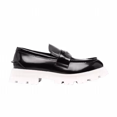 Alexander McQueen Contrast Sole Leather Penny Loafers 'Black White'
