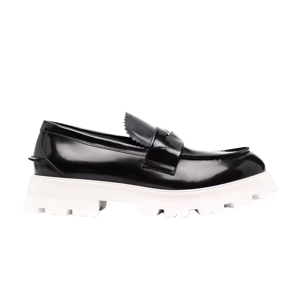 Alexander McQueen Contrast Sole Leather Penny Loafers Black White