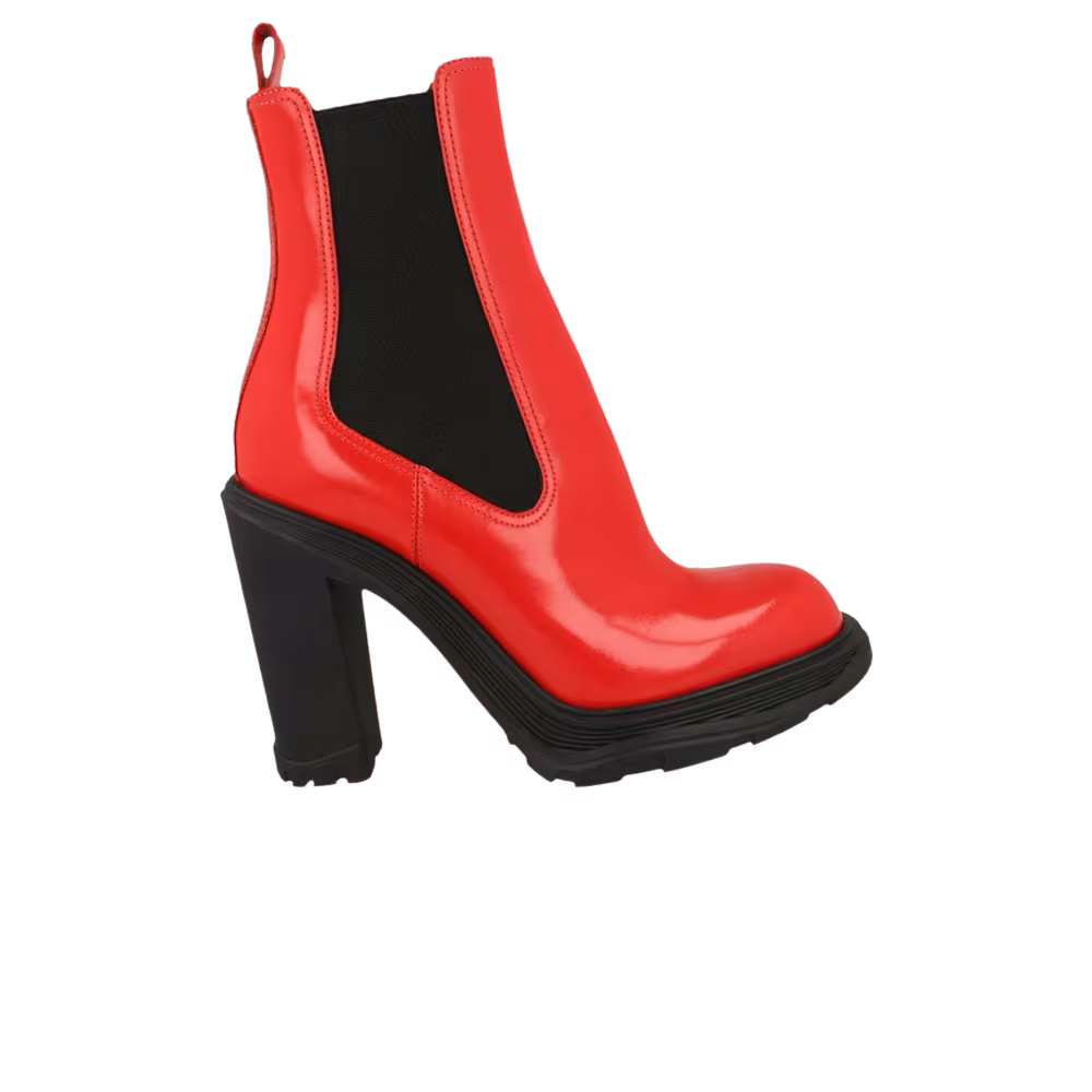 Alexander McQueen Women's Tread Heeled Chelsea Boot Poppy Red Black