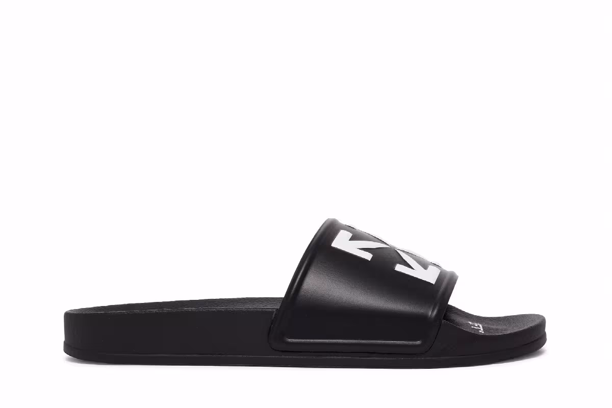 Off-White Logo Print Slide Black White, view 2
