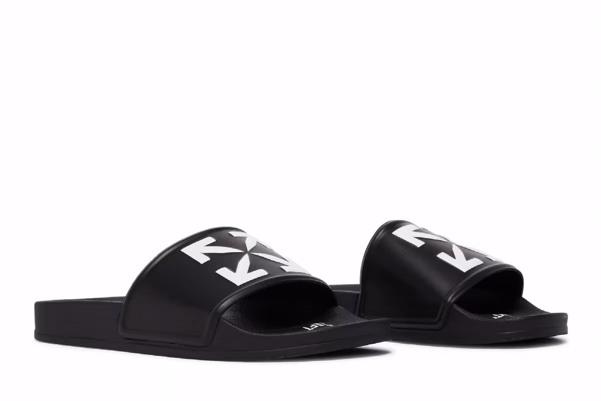 Off-White Logo Print Slide Black White, view 9